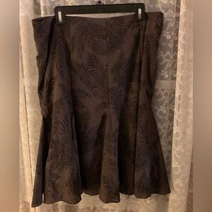 Worthington Dark Brown A-Line Skirt with Leaf Pattern